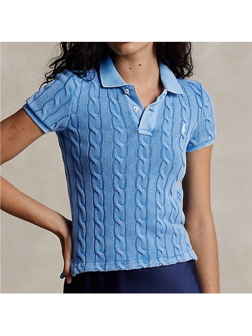 Ralph Lauren Light Blue Cable-Knit Polo Sweater